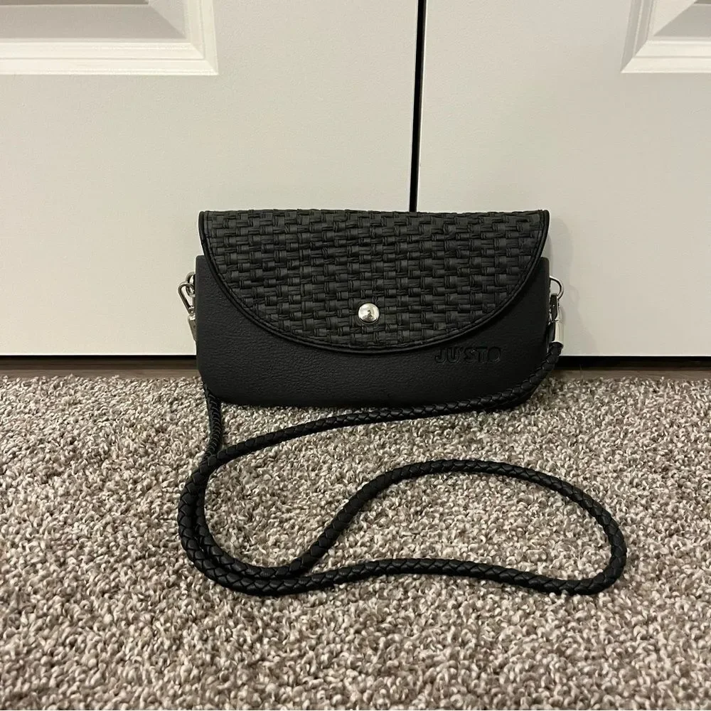 JU’STO Modular Black Woven crossbody flap bag